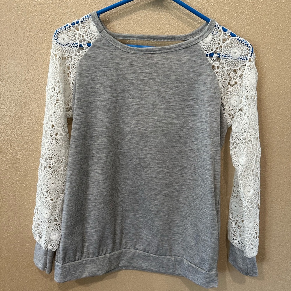 Gray Lace Sleeve Women's Top
